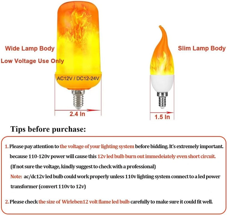 AC/DC12V Low Voltage LED Orange Flame Bulb, E12 Candelabra Base, 6W White  - Image 2 of 4