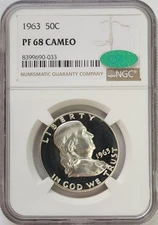 1963 Franklin Half Dollar Proof NGC PF68 Cameo CAC Sticker
