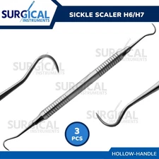 3 Dental Periodontal Sickle Scaler H6/H7 Stainless Steel Hollow Handle German Gr