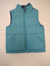 columbia girls size XS reversible puffer full zip vest Blue Teal Fleece