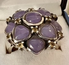 Vintage   PURPLE AMETHYST Cabochon 925 Sterling SILVER Ring 9 Bezel Prong  