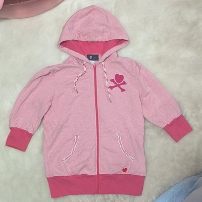 RARE Vintage 2004 2005 Morbid Threads Pink Heart And Crossbones Hoodie Size S