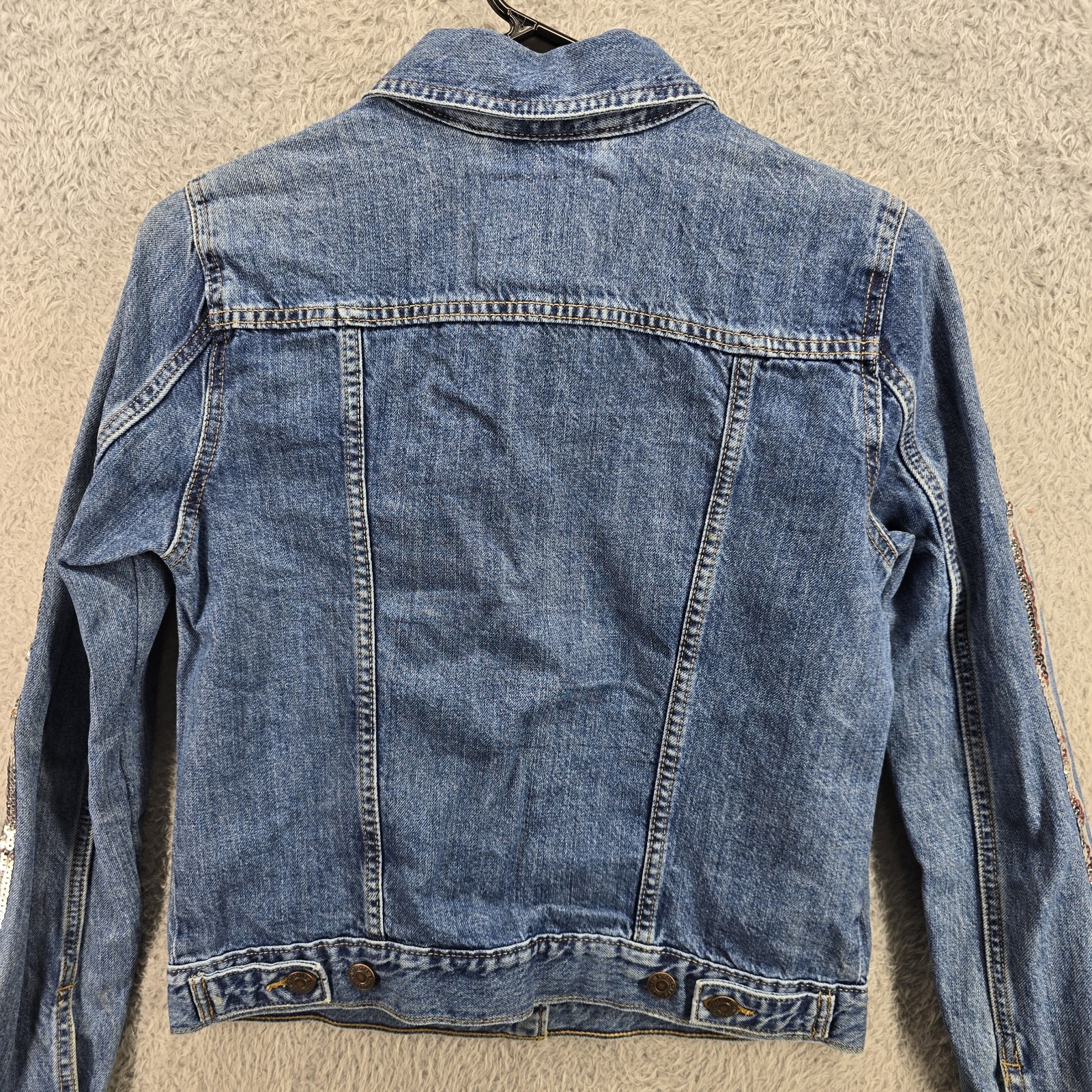 Levis Sequin Jacket Womens Small Silver Sequin Lo… - image 16