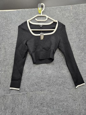 Express Women's S Black  Crop Top Long Sleeve Knit