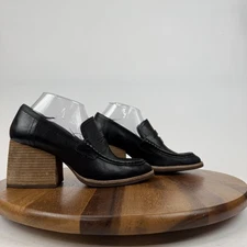 Womens Kork-Ease Modeste Black Leather Heeled Pump Penny Loafers Size 8 M AUC