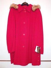Made in Italy Damen Webpelz Mantel Kapuze Schurwolle Kaschmir Winterjacke Rot 46
