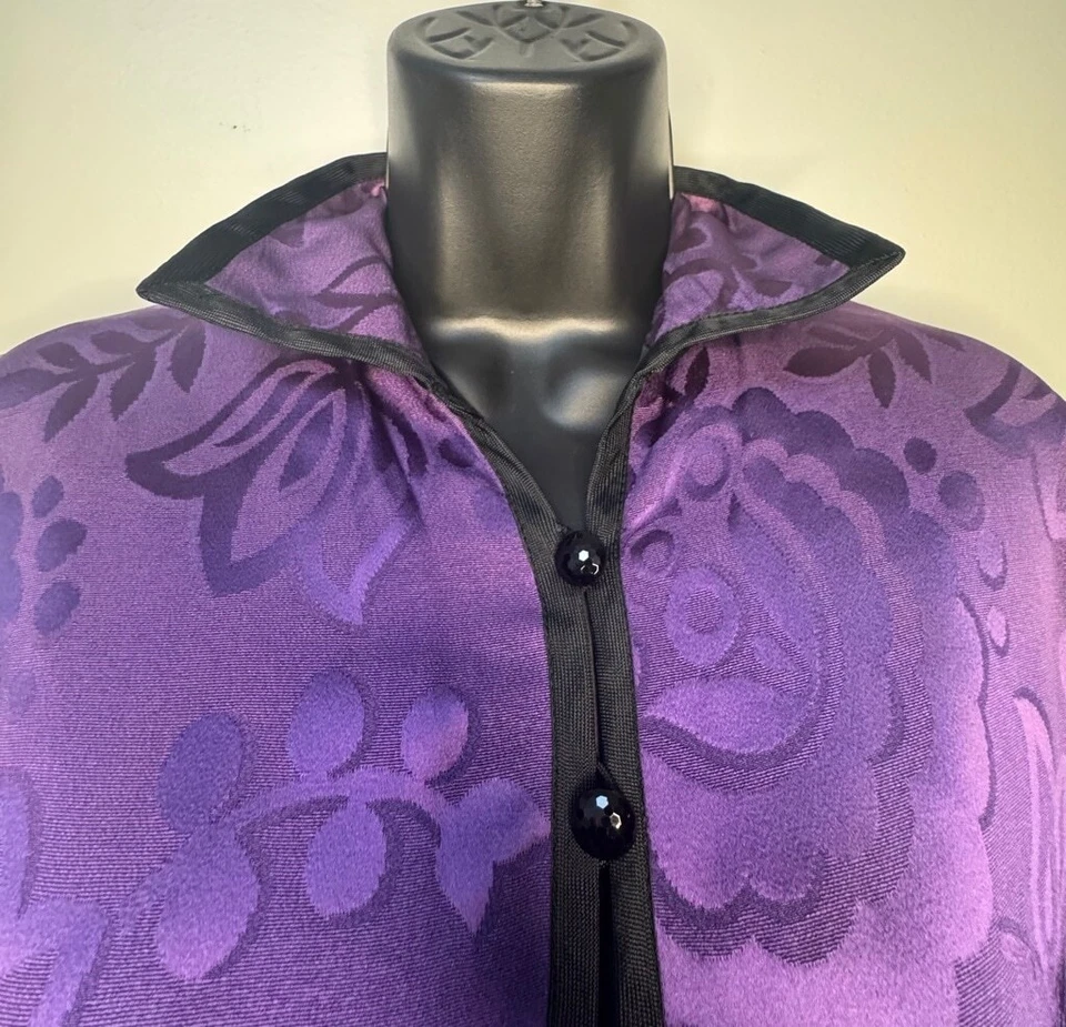 Túnica vintage Saint Laurent 100 % seda talla 40/8 púrpura floral Foto 3 de 4