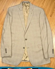 BROOKS BROTHERS Vtg REGENT FIT Beige Brown Plaid Blazer Suit Coat Jacket 44L