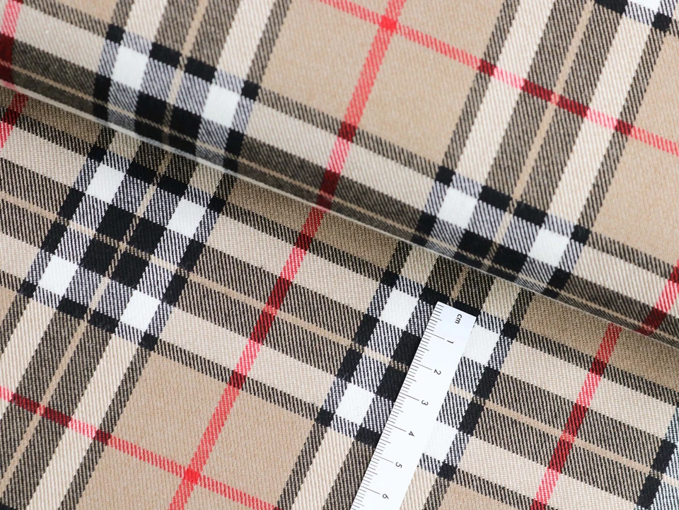 Schottenkaro Karo Stoff Glencheck Rot Weiß Schwarz auf Camel EUR 13,98/m - Bild 2 von 2