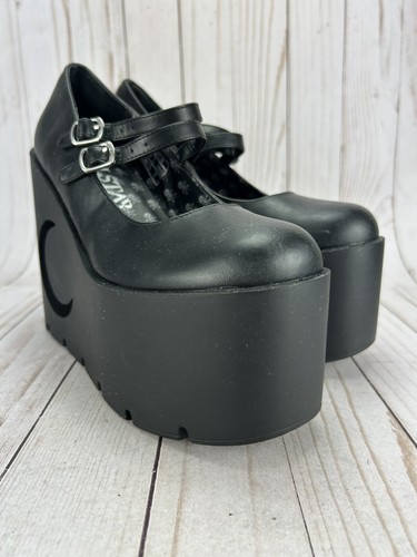 Killstar Resurrect Lunar Doll Mary Jane Shoes Platform Black Leather Womens Sz 7 - 第 2/12 張圖片