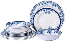 Melamine Dinnerware Sets-12pcs floral dinnerware set Traditional flower 