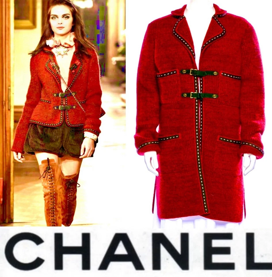 Casaco de tweed 6k Chanel 2015 Salzburg longo vermelho preto logotipo top 34 36 38 M P - Imagem 3 de 4