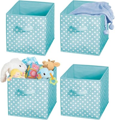 4 Childres Toy or Clothes Storage Boxes - Square Folding Box with Fabric Handle