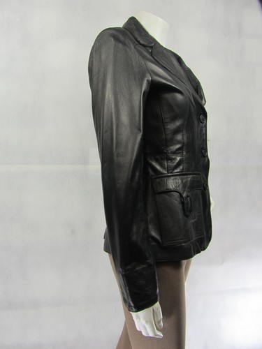 Damen schwarz Napa Leder Knopf schmal eng tailliert Biker Jacke Fahrrad - Bild 7 von 9