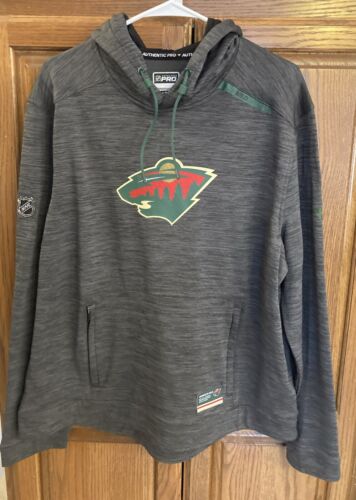NWT Men's Fanatics Gray Minnesota Wild Authentic Pro Rink Tech Fleece Hoodie L