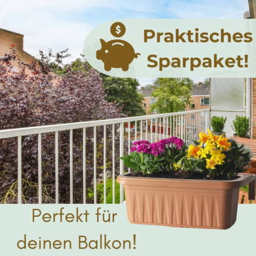 2x Blumenkasten Balkon Geländer Blumen Kasten mit Halterung Wasserspeicher 60 cm - Bild 7 von 7