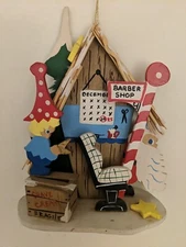 Emgee Hawaii Wood Barber Shop Pole Santa Elf Christmas Tree 3D Ornament 1974 5" 