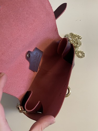 Pelle Made In Italy Womens Leather Cross Body Bag With Chain Burgundy - Picture 8 of 8