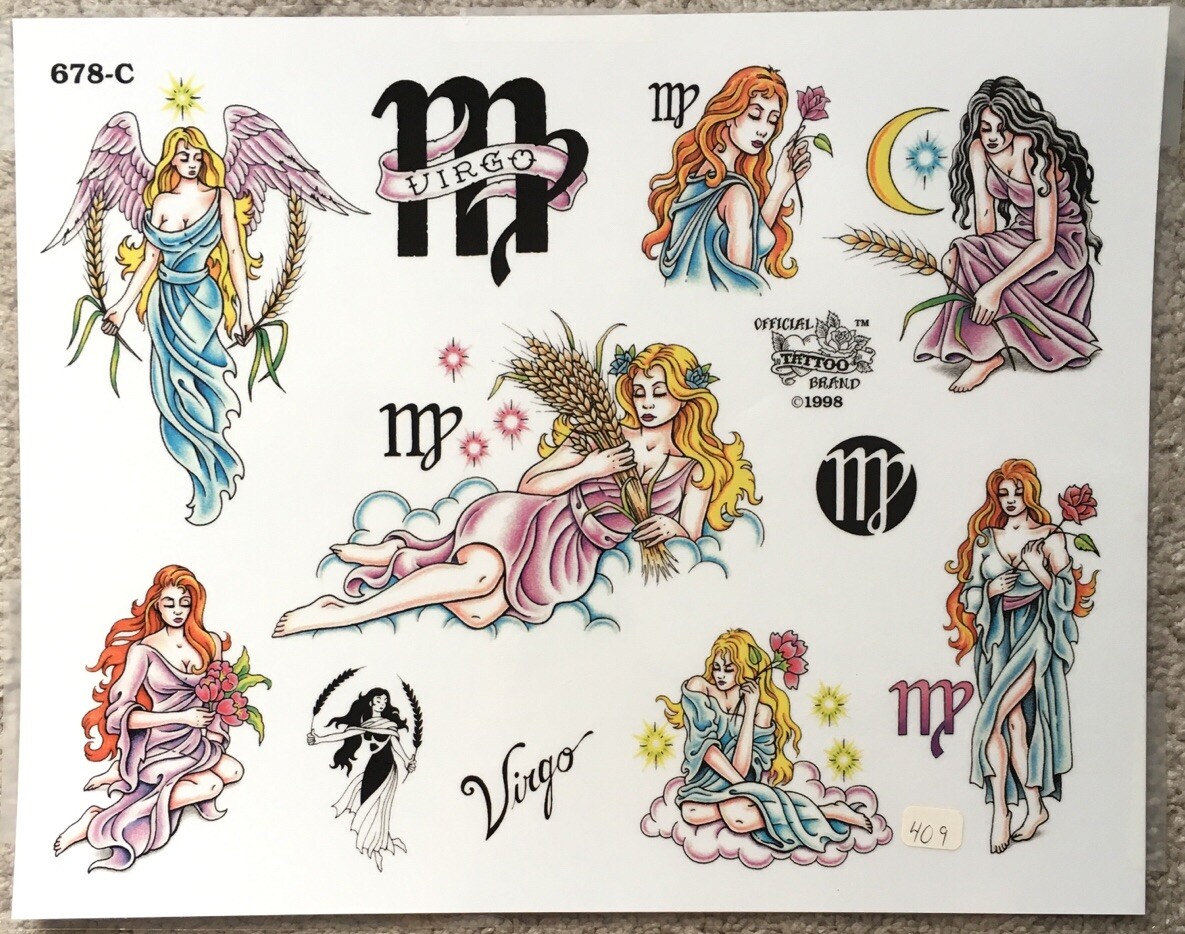 Tattoo Flash Single Sheet Print Virgo Astrological Sign