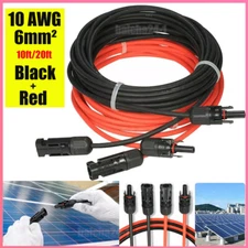 10 AWG Solar Panel Extension Cable PV Wire Solar Connectors Pair Black Red 6mm²