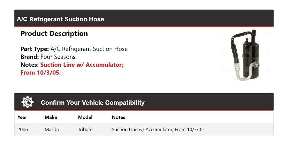 Manguera de succión de refrigerante aire acondicionado Mazda Tribute 2006 4 estaciones Foto 2 de 4
