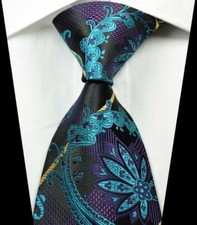 Hot Classic Paisley Blue Purple Black JACQUARD WOVEN 100 Silk Men's Tie Necktie
