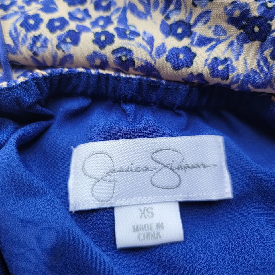 Maxi Vestido Largo Para Mujer Jessica Simpson Halter Sin Mangas Beige Azul Floral XS Foto 2 de 4