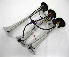CHROME Metal Inline 12V 152 DB Three Triple Trumpet Air Train Semi Boat Horn