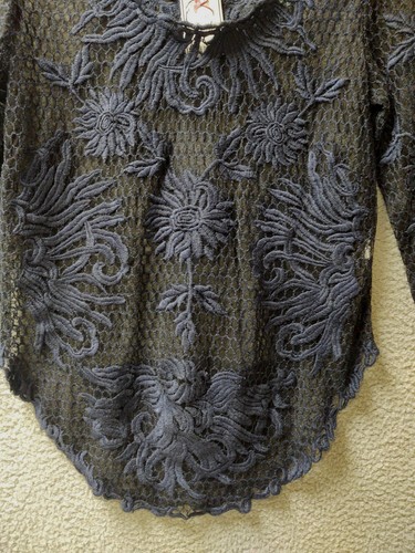 Anthropologie Yoana Barashi Womens Shirt Size Medium Blue Lace Sheer Dressy Top - Picture 2 of 5