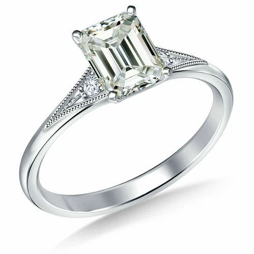 2 Ct Near White Emerald Cut Moissanite Engagement Ring Sterling Silver Size 7