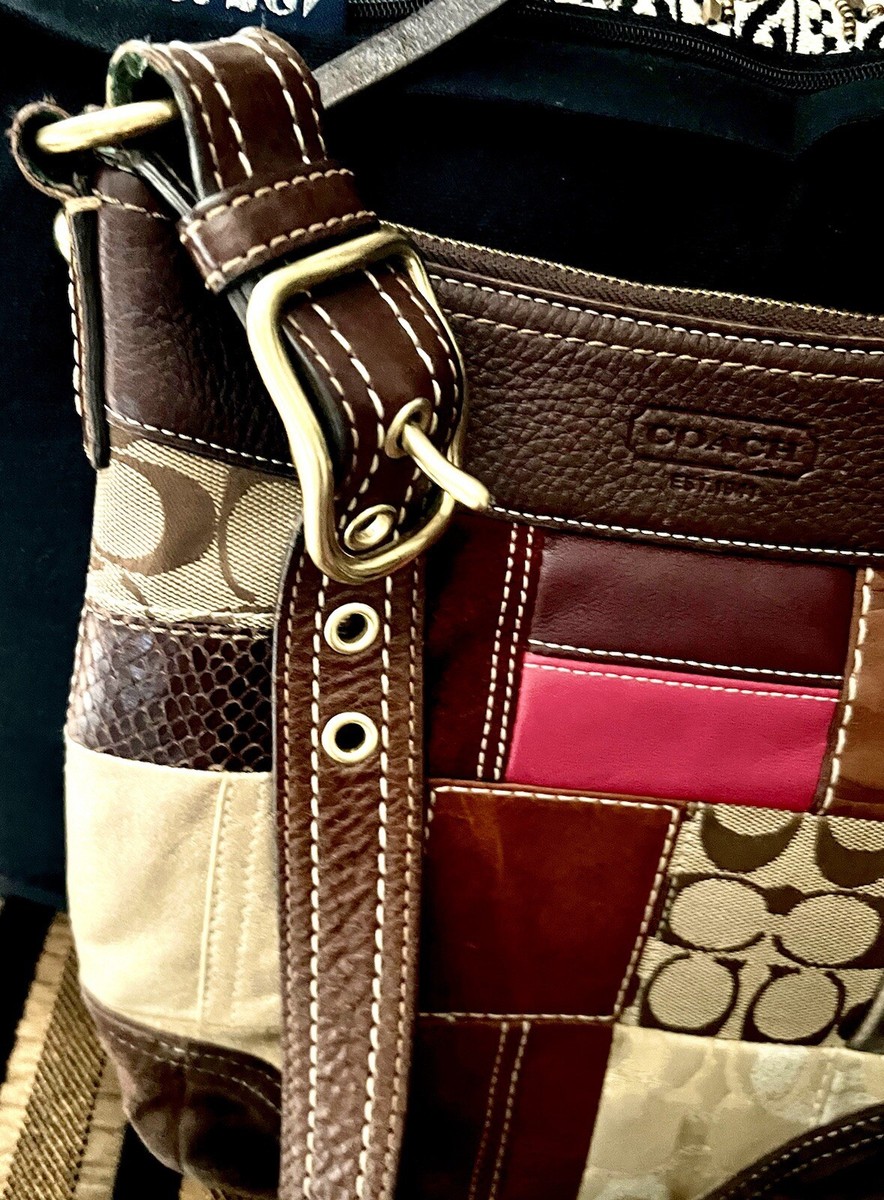 Coach Signature Brown/Patchwork Shoulder Bag Snakeskin Zebra