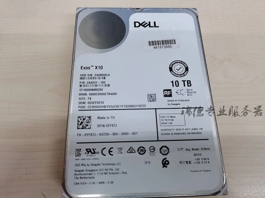 YF87J DELL 10TB 7.2k 12Gb/s NL SAS 3.5in 512e HDD 0YF87J ST10000NM0256 - Image 2 of 4
