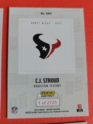 TARJETA DE NOVATO Will Levis BRYCE JOVEN CJ STROUD Anthony Richardson PANINI INSTANTÁNEA - Imagen 8 de 10