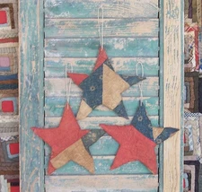 3 Primitive Star Christmas Ornaments made from Antique Quilt AAFA