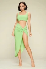 Summer days solid crop top & split thigh twist slit skirt set