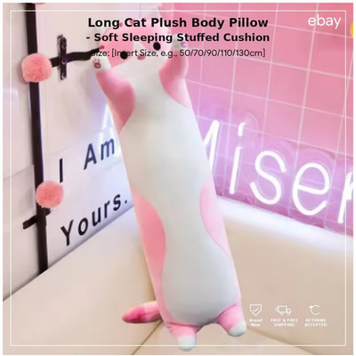 Cute Long Cat Plush Body Pillow Soft Sleeping Cushion Stuffed Animal Doll Gift