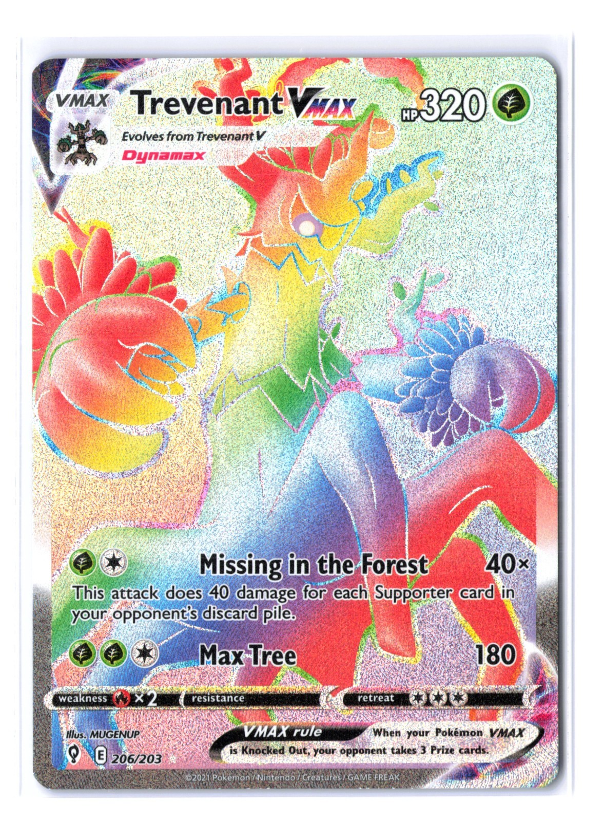 Pokemon Card Trevenant Vmax 206 Evolving Skies Full Art Secret Rainbow Rare 