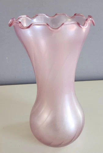 Vintage Frosted Pink Depression Glass Vase Swirled Fluted Top 7 in  Excellent!