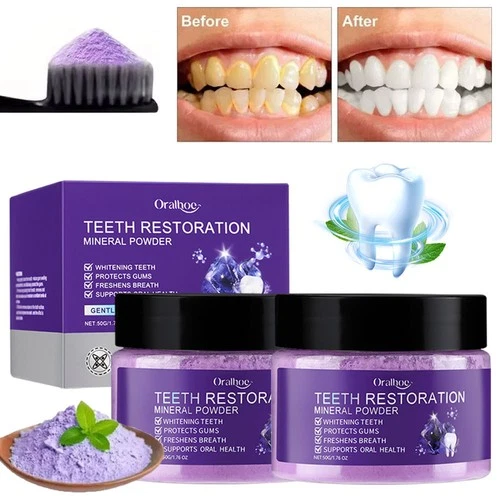 2X Purple Restoration Mineral Tooth Powder for Teeth Whitening Gum Strengthening