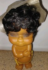 Vintage 10" Rubber Hawaiian Hula Doll With Skirt  Hat Made In Hong Kong