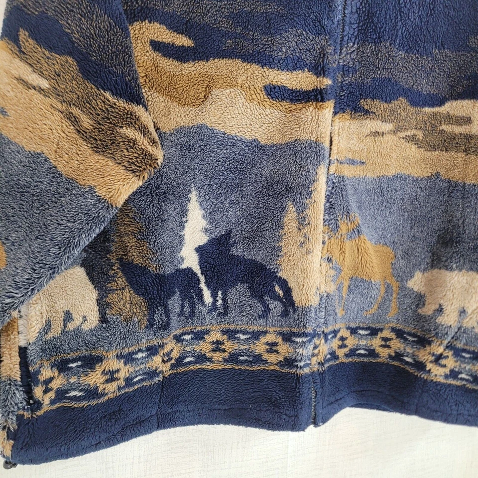 Chaqueta polar vintage negra montaña cremallera completa para mujer 2X XXL Wolves Moose Y2K Foto 3 de 4
