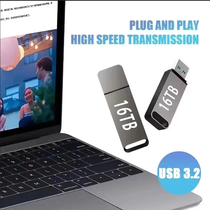 16TB USB 3.2 Flash Drive Pen Drive Memory Stick U Disk PC Mac Car Audio Tablet