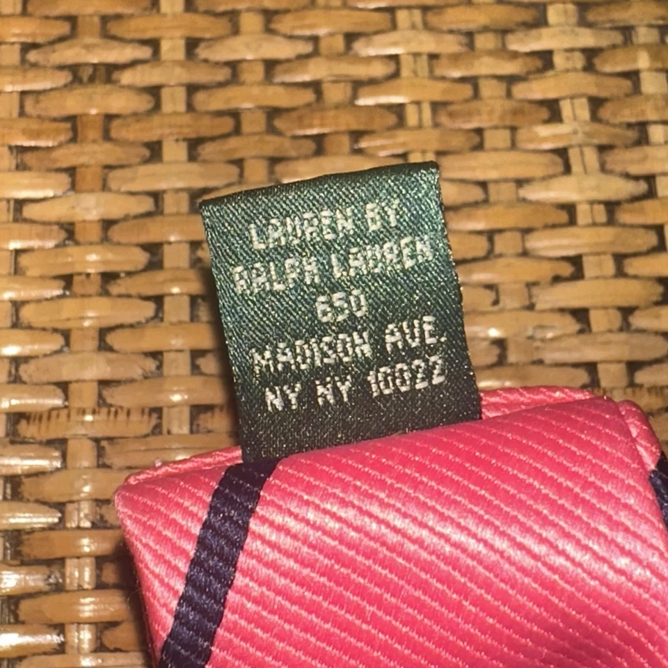 VTG Ralph Lauren Pink Stripe Fabric Belt Scarf Repp Tie Embossed Brass Rings 42” - Image 4 of 4