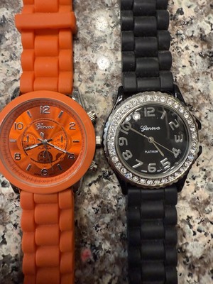 Two Geneva Premium Watches One Orang One Black 