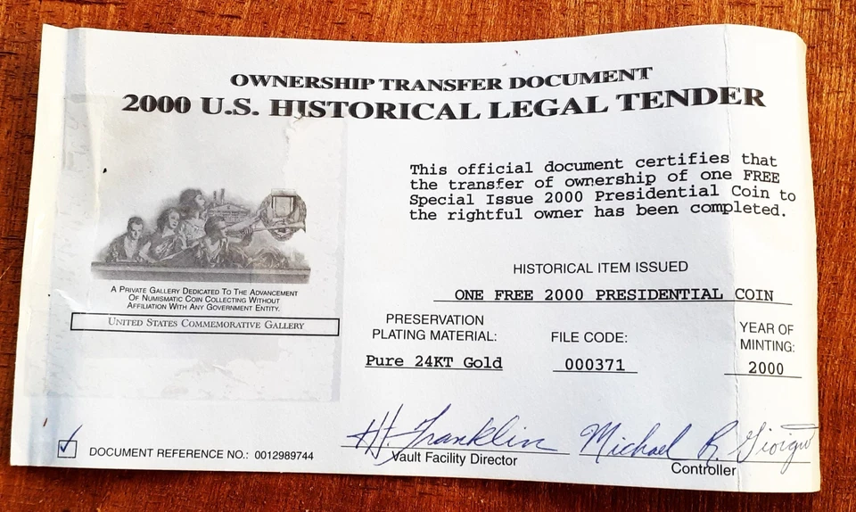 2000 5 piece 24 kt. Gold plated U.S. coin year set in box with COA - Image 3 of 3