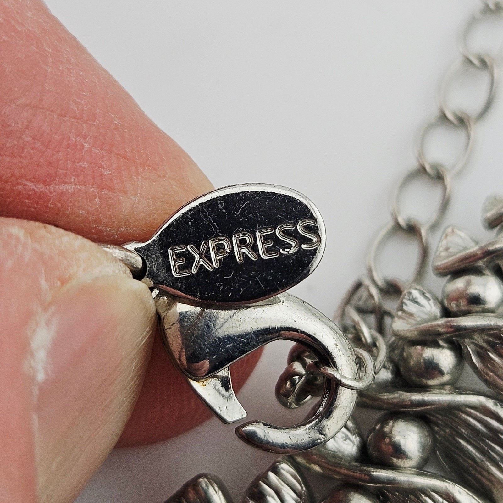 Express Silver Tone Statement Necklace Dangle Fri… - image 5