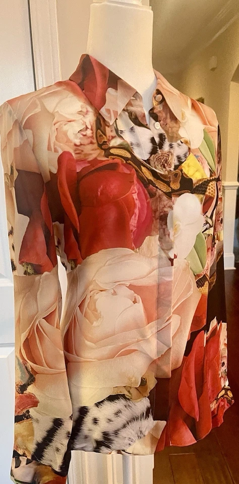 Alice + Olivia x Kelly Dabbah exclusive Print Willa Silk Blouse L NWT - Image 2 of 4