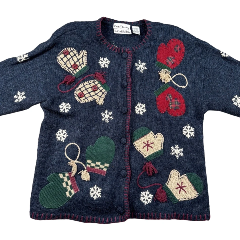 Cárdigan Suéter XL GrannyCore Navidad Tejido a Mano Artesanal y Carretilla De Colección Foto 2 de 4