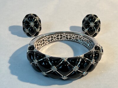 BELLE ETOILE  ''Salon De Paris''  Black Enamel & Sterling BRACELET  & EARRINGS SET