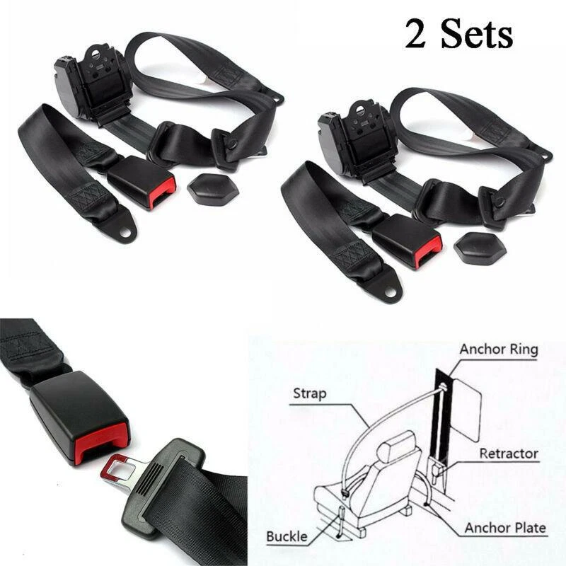 2 juegos de cinturón de seguridad retráctil automático de 3 puntos cinturón de seguridad de regazo para coche camión Foto 2 de 4